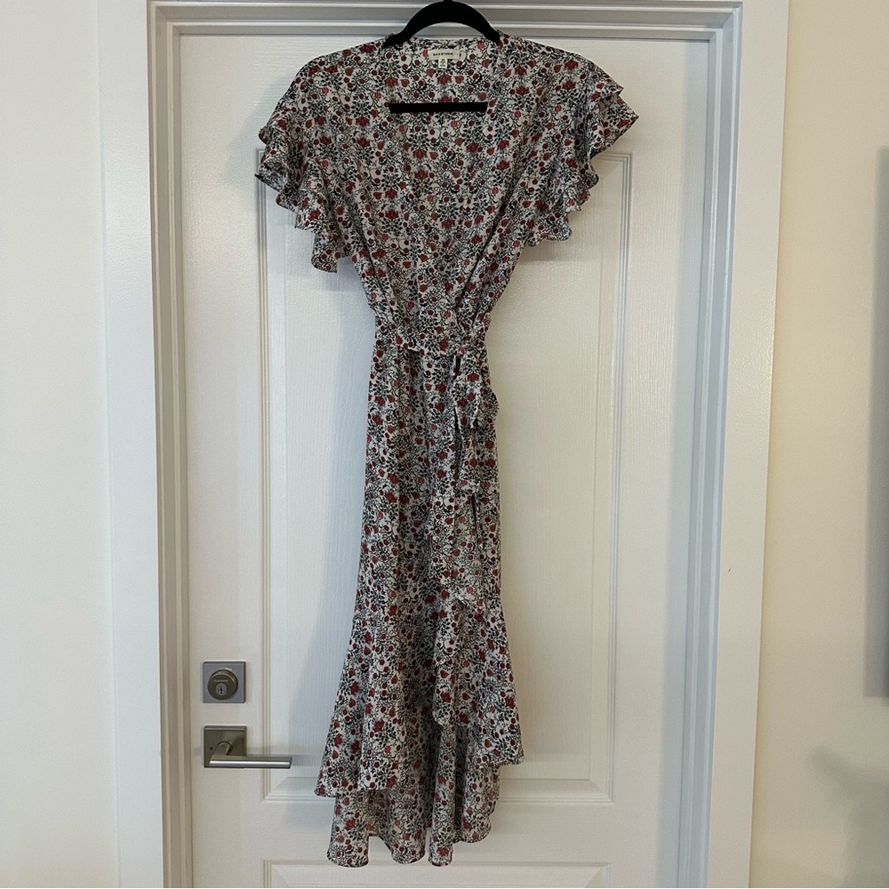 Max Studio Floral Print Maxi Dress with Ruffle Sleeves